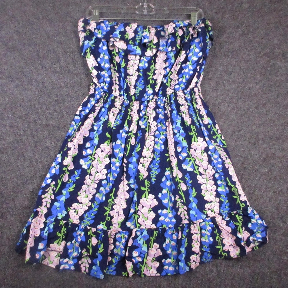Lilly Pulitzer Dress Womens 2 Blue Floral Strapless Ruffle Short Sundress Summer